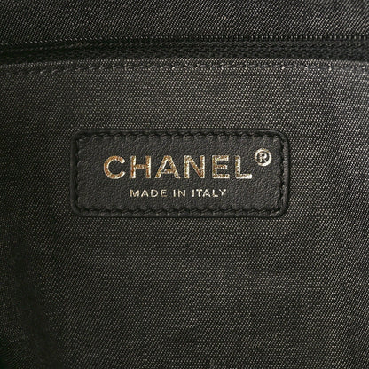 Straw Raffia Calfskin Chain Small Deauville Tote Black
