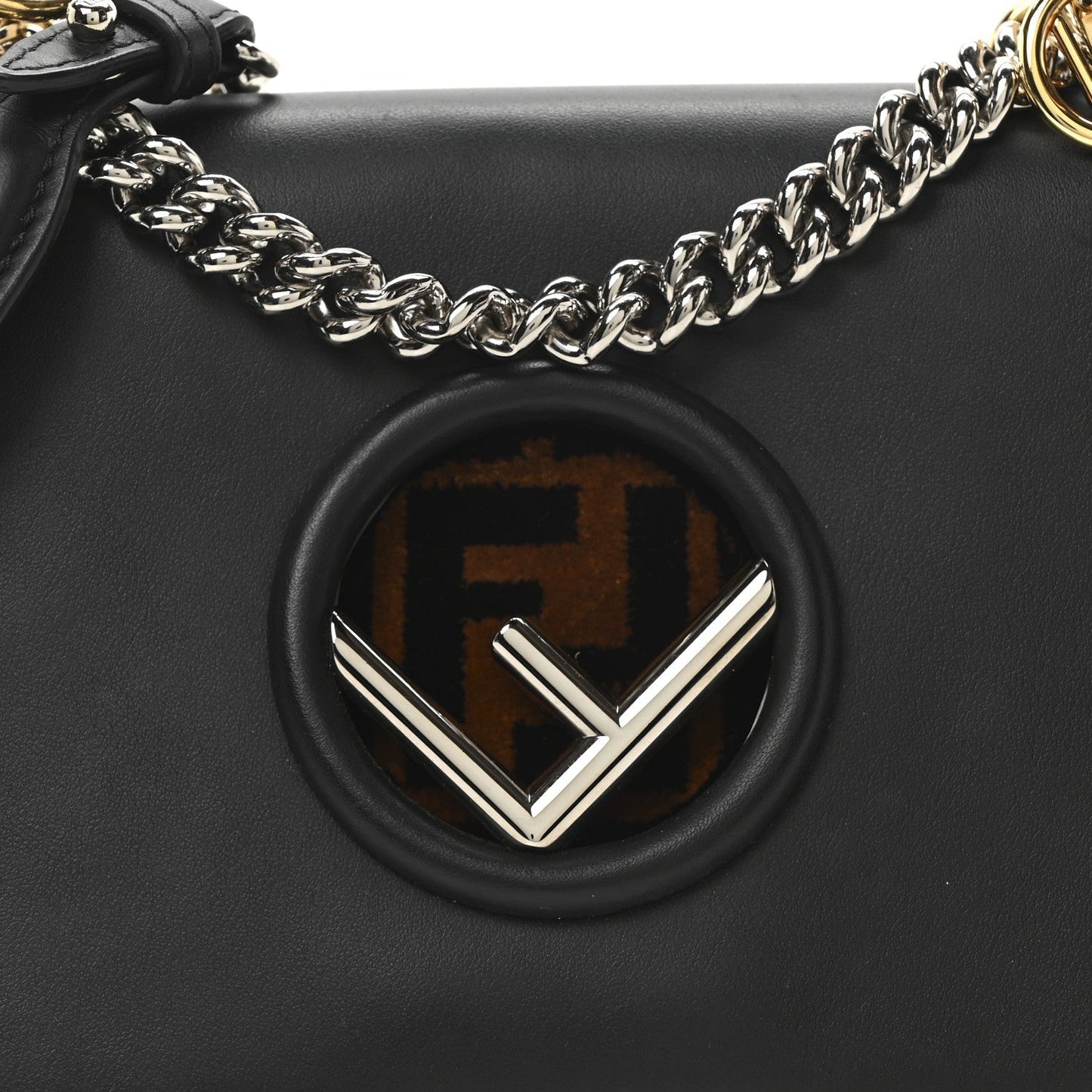 Vitello Century Velvet F is Fendi FF Small Kan I Shoulder Bag Black Tobacco