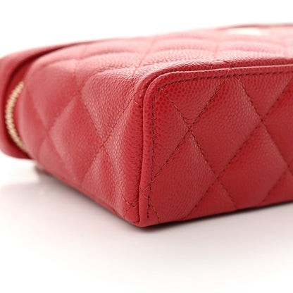 Caviar Quilted Top Handle Slim Vanity With Chain Red