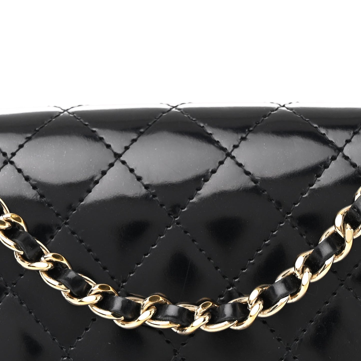 Patent Calfskin Quilted Mini Square Flap Black