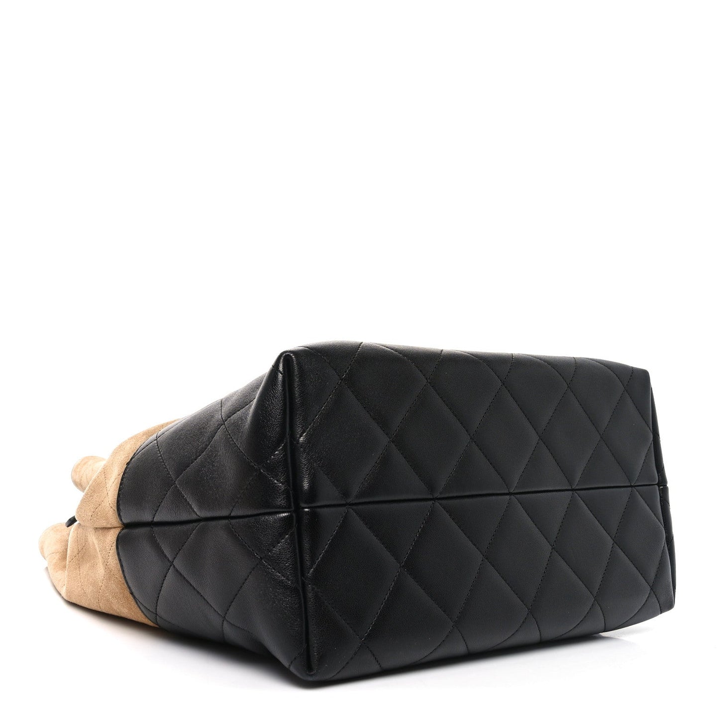 Suede Shiny Lambskin Quilted Large Shopping Bag Beige Black