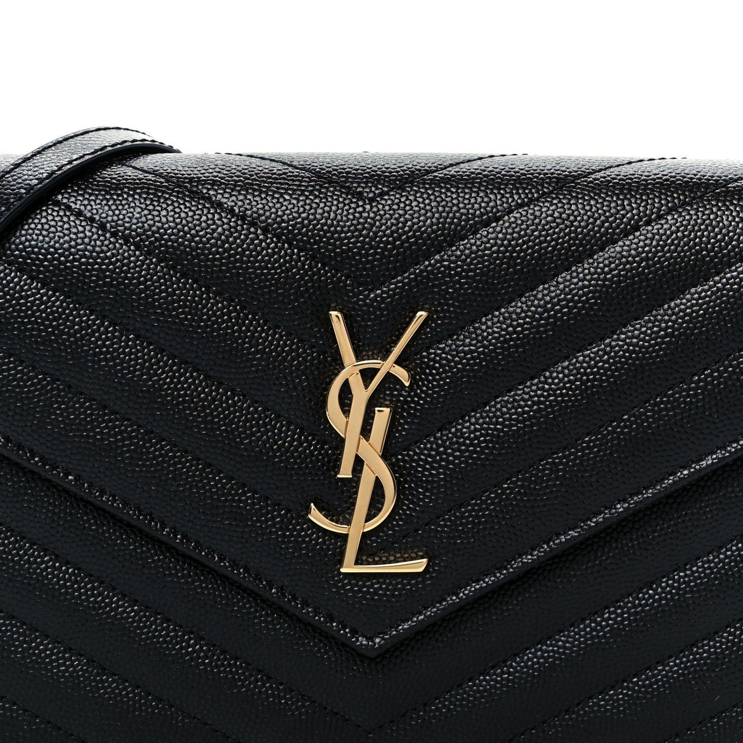Grain De Poudre Matelasse Chevron Monogram Envelope Chain Wallet Black