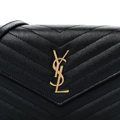 Grain De Poudre Matelasse Chevron Monogram Envelope Chain Wallet Black