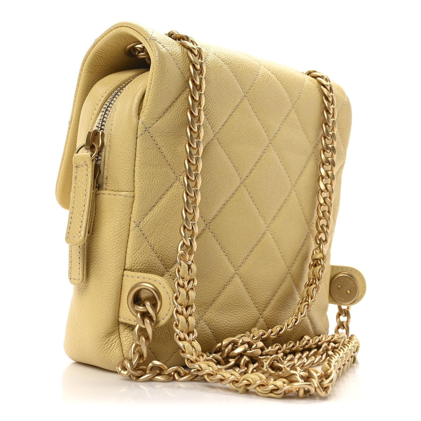 Shiny Caviar Quilted Chain Melody Backpack Yellow