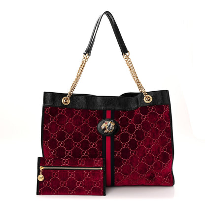 Velvet GG Monogram Large Rajah Chain Tote Red Cipria Black