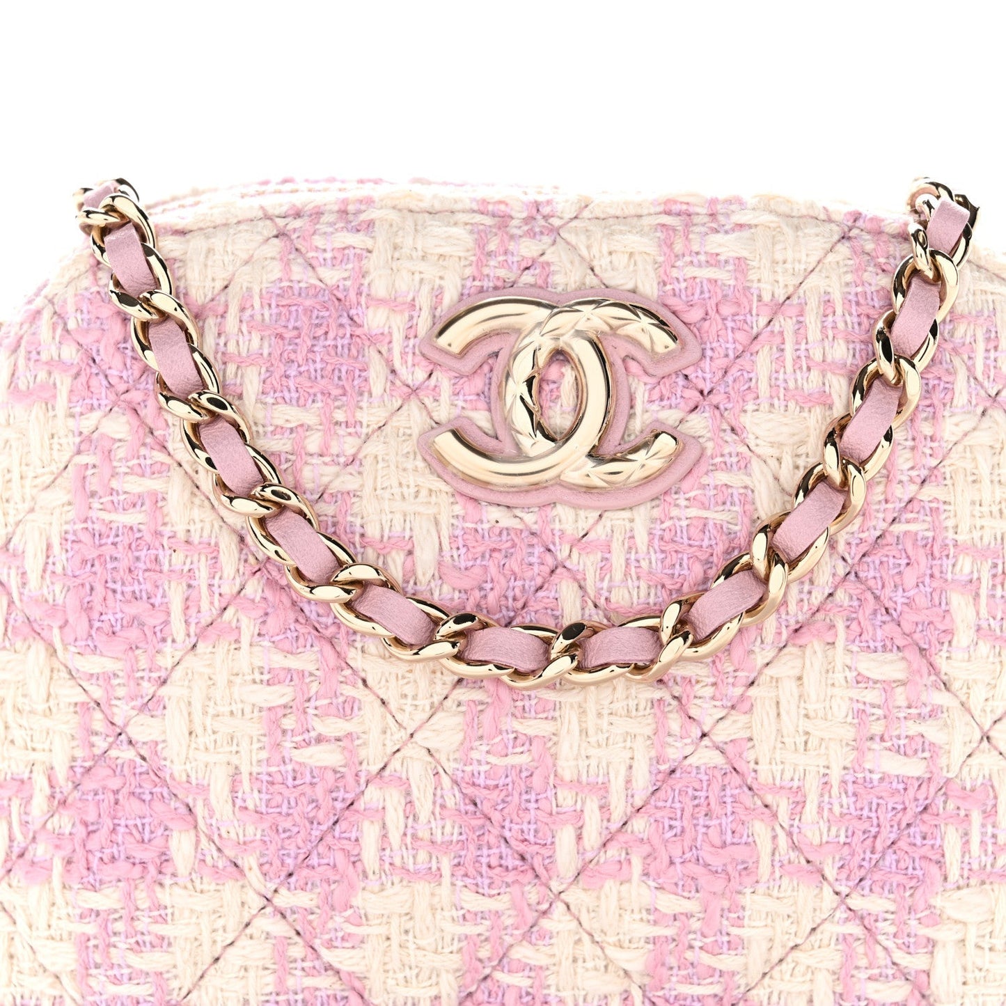 Tweed Quilted Mini Clutch With Chain Pink