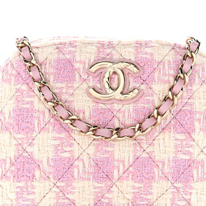 Tweed Quilted Mini Clutch With Chain Pink