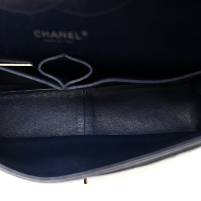 Caviar Quilted Jumbo Double Flap Navy Blue
