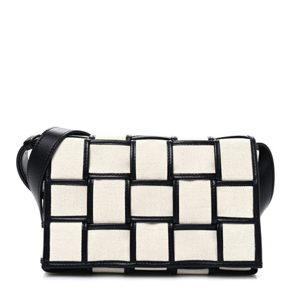 Canvas Intrecciato Padded Cassette Crossbody Bag Natural Black