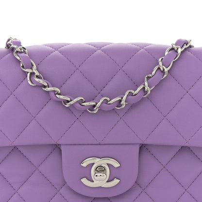 Lambskin Quilted Mini Rectangular Flap Purple