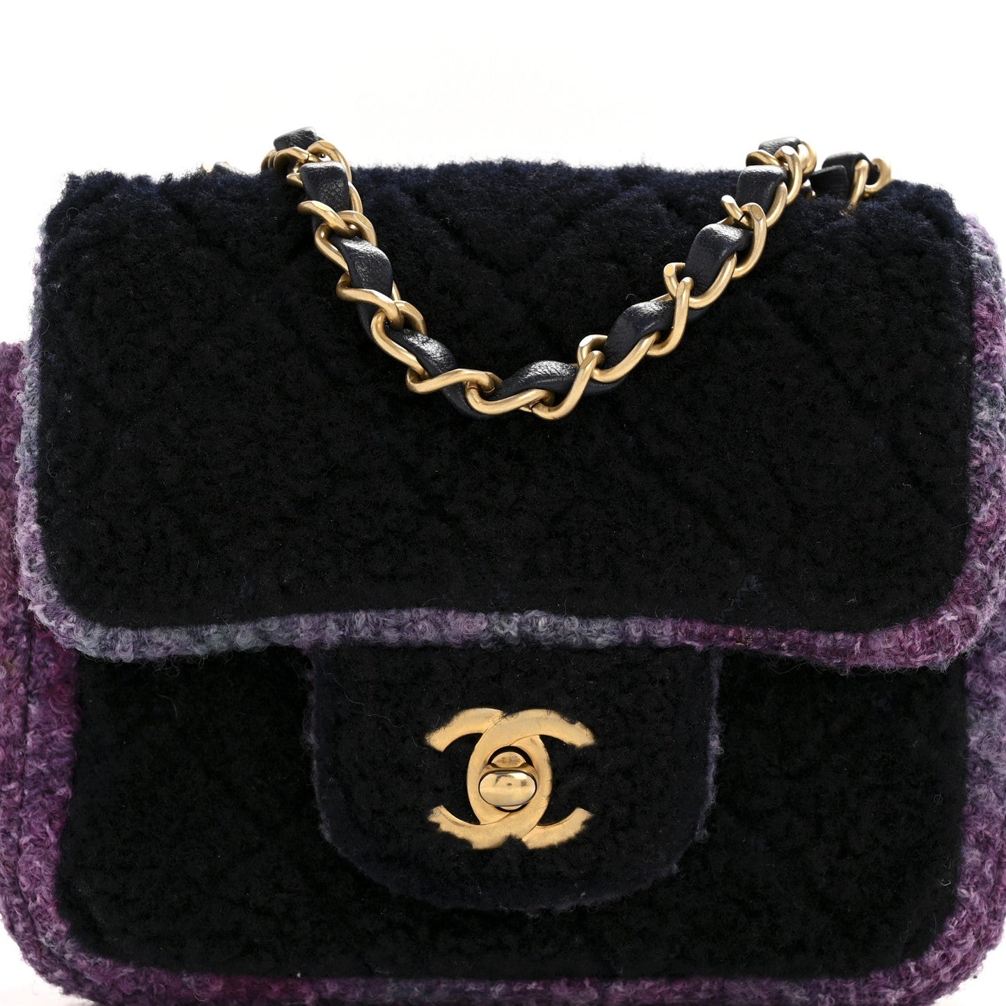 Shearling Tweed Quilted Mini Square Flap Bag Purple