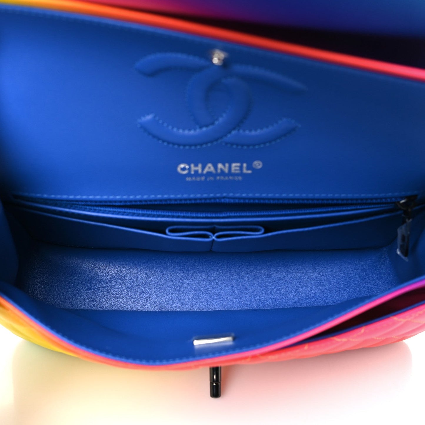 Calfskin Quilted Medium Rainbow Double Flap Multicolor