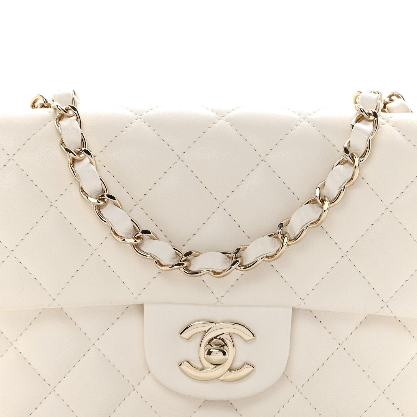 Lambskin Quilted Mini Rectangular Flap White