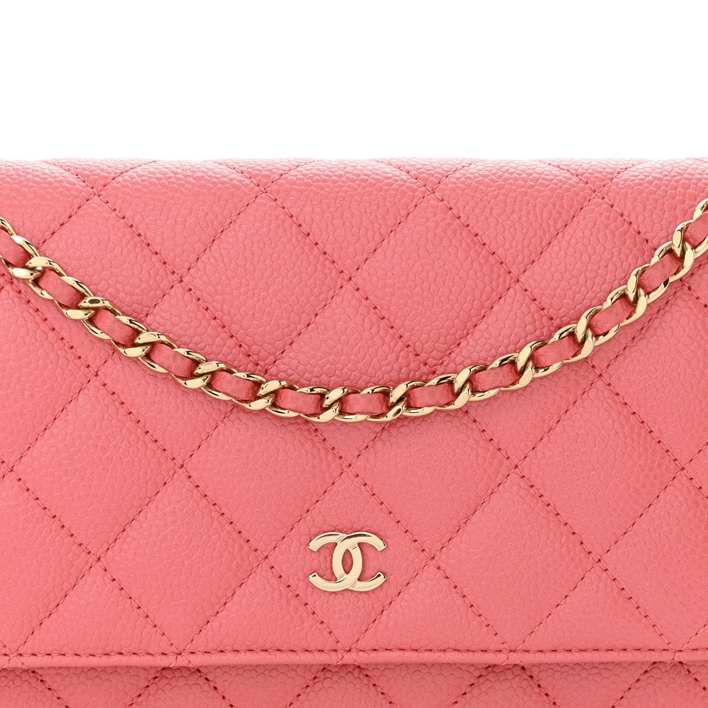 Caviar Quilted Wallet on Chain WOC Pink