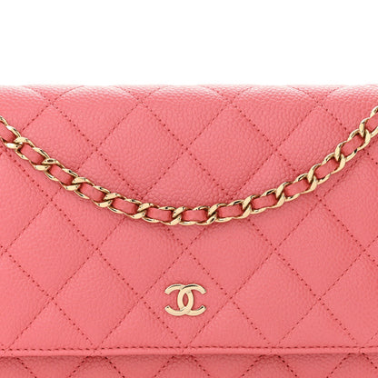 Caviar Quilted Wallet on Chain WOC Pink
