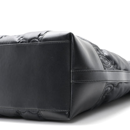 Nylon Calfskin Enamel GG Matelasse Medium Ophidia Shopping Tote Black