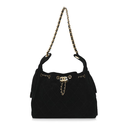 Suede Quilted Small Chanel 25 Handbag Black
