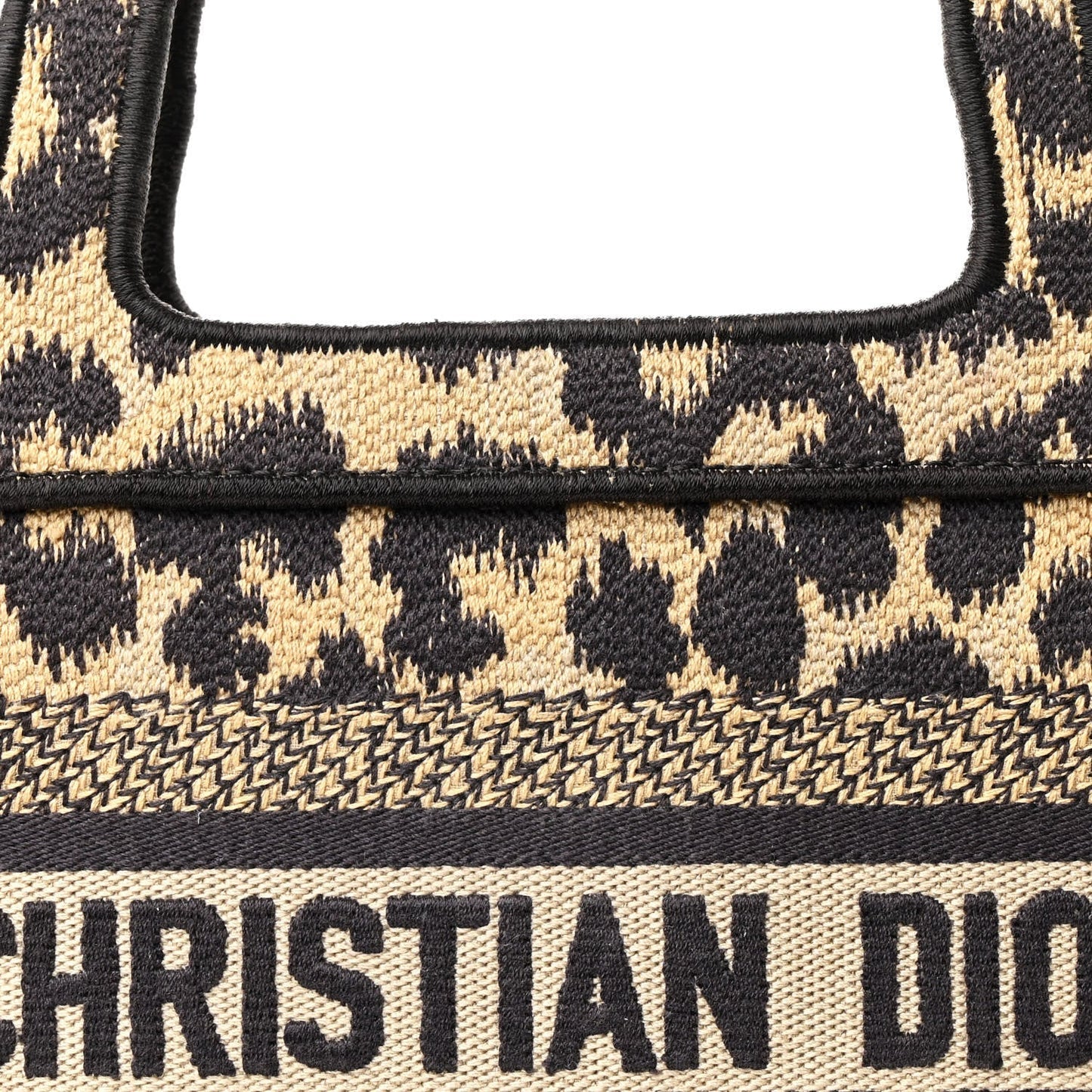 Canvas Mizza Embroidered Mini Leopard Book Tote Beige
