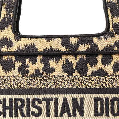 Canvas Mizza Embroidered Mini Leopard Book Tote Beige