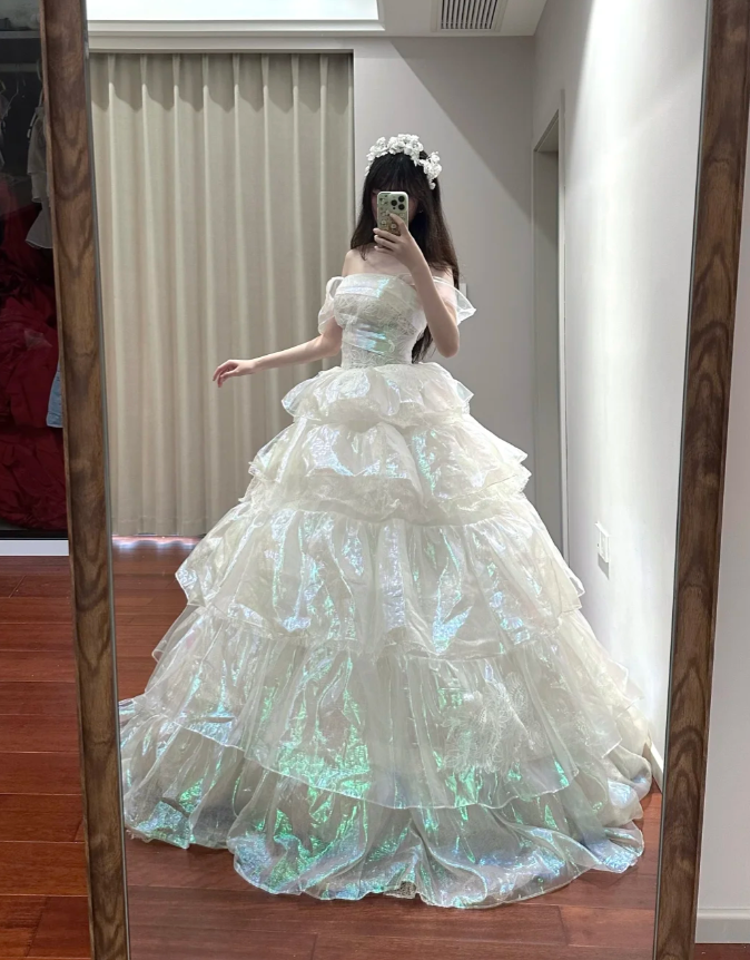 Chic Off The Shoulder Layered Long Ball Gown Formal princess Quinceanera Dress