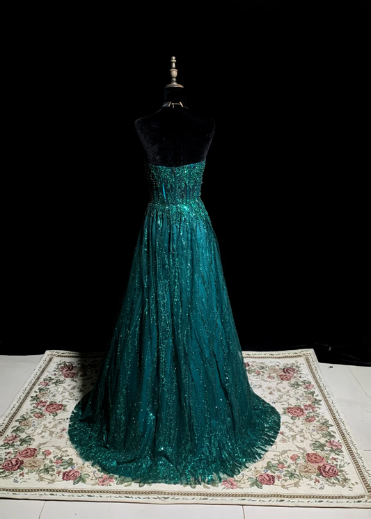 Green strapless fitted waist long sexy and elegant ball gown R8677