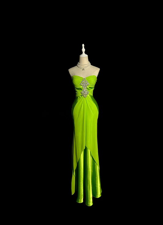 Green strapless fitted waist slim hip long sexy ball gown R8103
