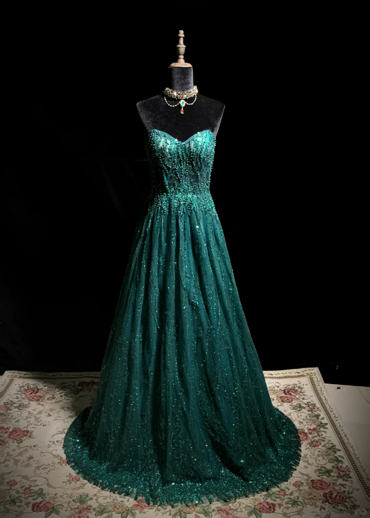 Green strapless fitted waist long sexy and elegant ball gown R8677