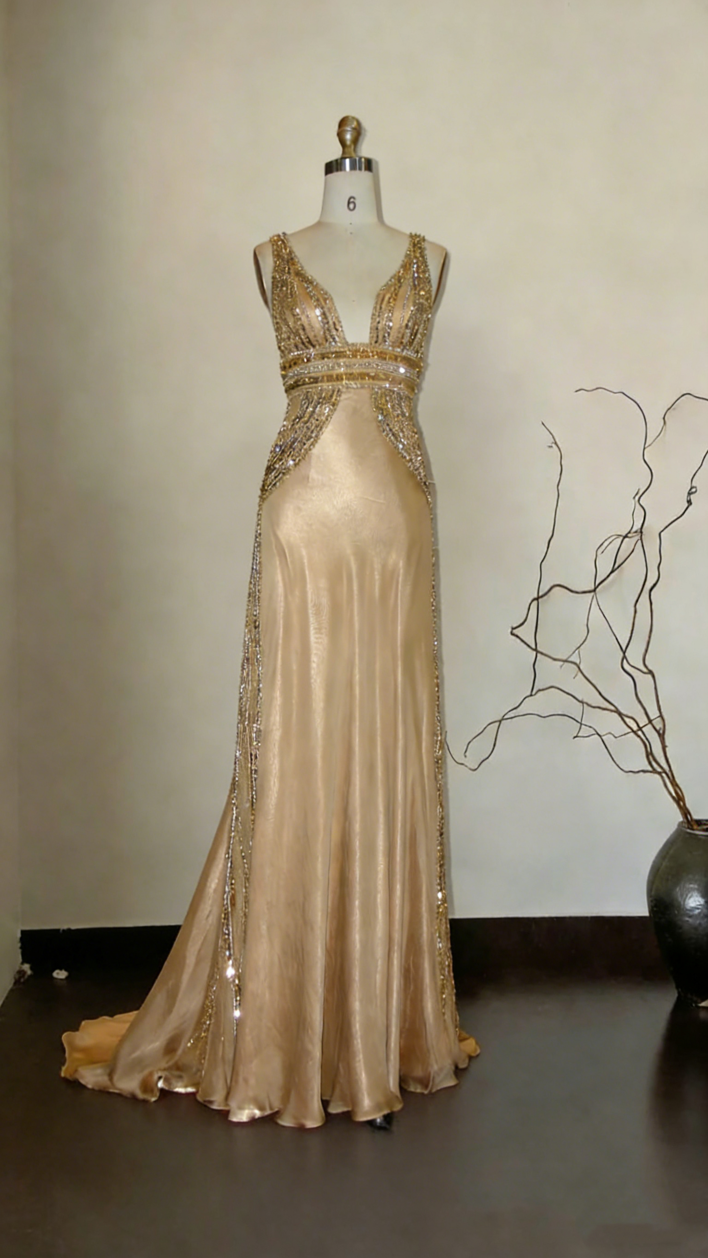 Gorgeous Sleeveless Beaded Champagne Evening Dresses Long Mermaid Party Dress SP1685