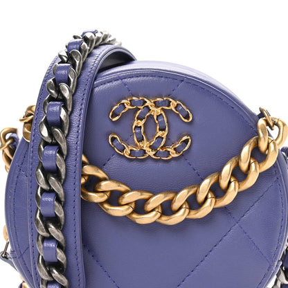 Lambskin Quilted Chanel 19 Round Clutch With Chain Purple