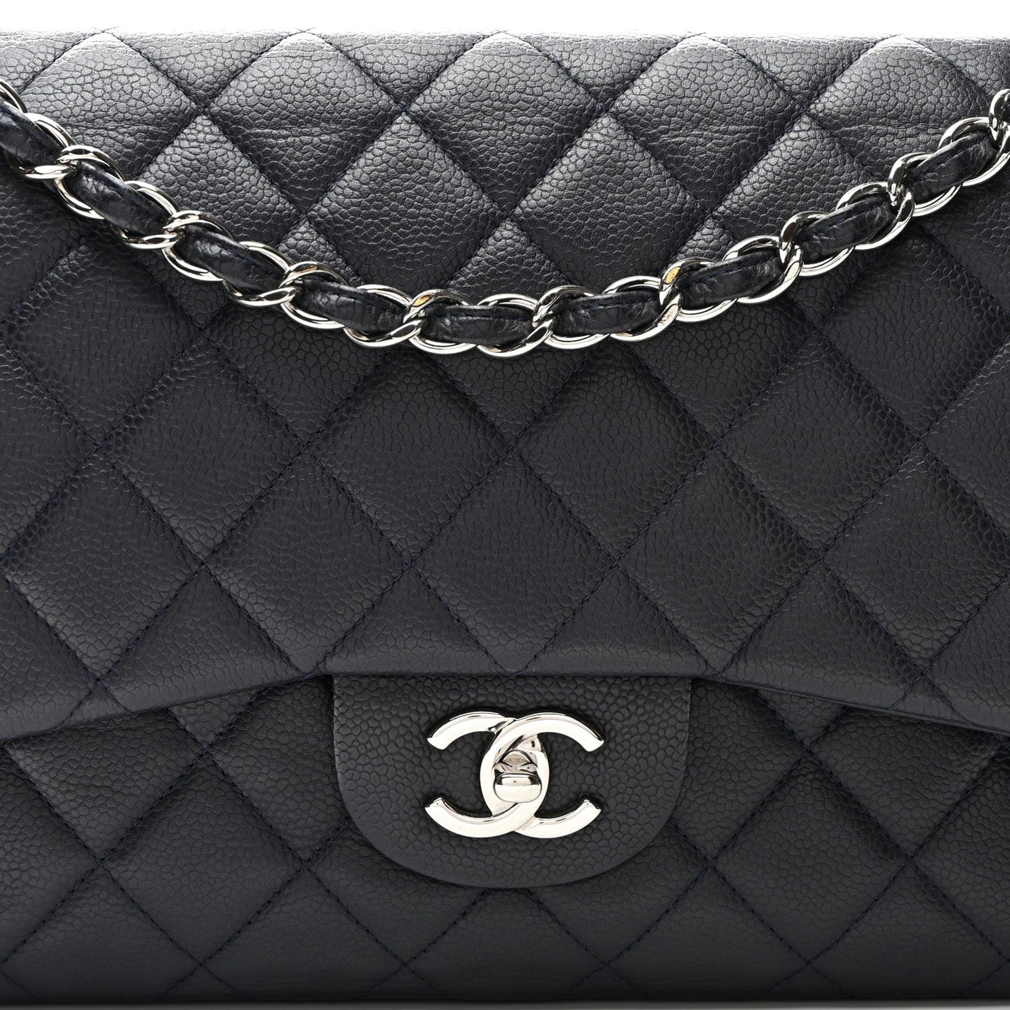Caviar Quilted Jumbo Double Flap Navy Blue