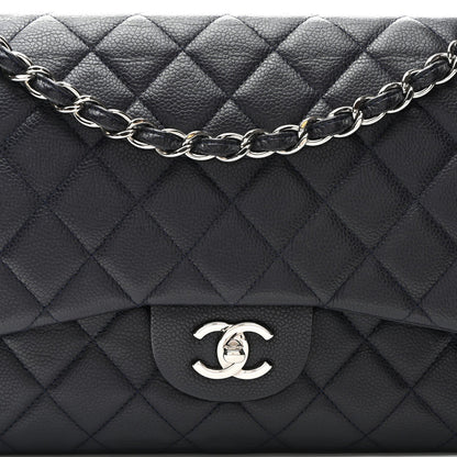 Caviar Quilted Jumbo Double Flap Navy Blue