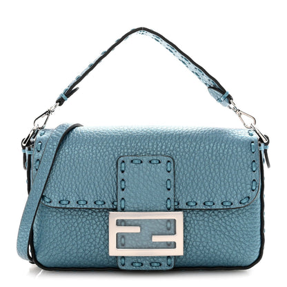 Metallic Cuoio Roma Sellerissima Nappa Sintetica Tape Stitch Mini Baguette Placca Argento