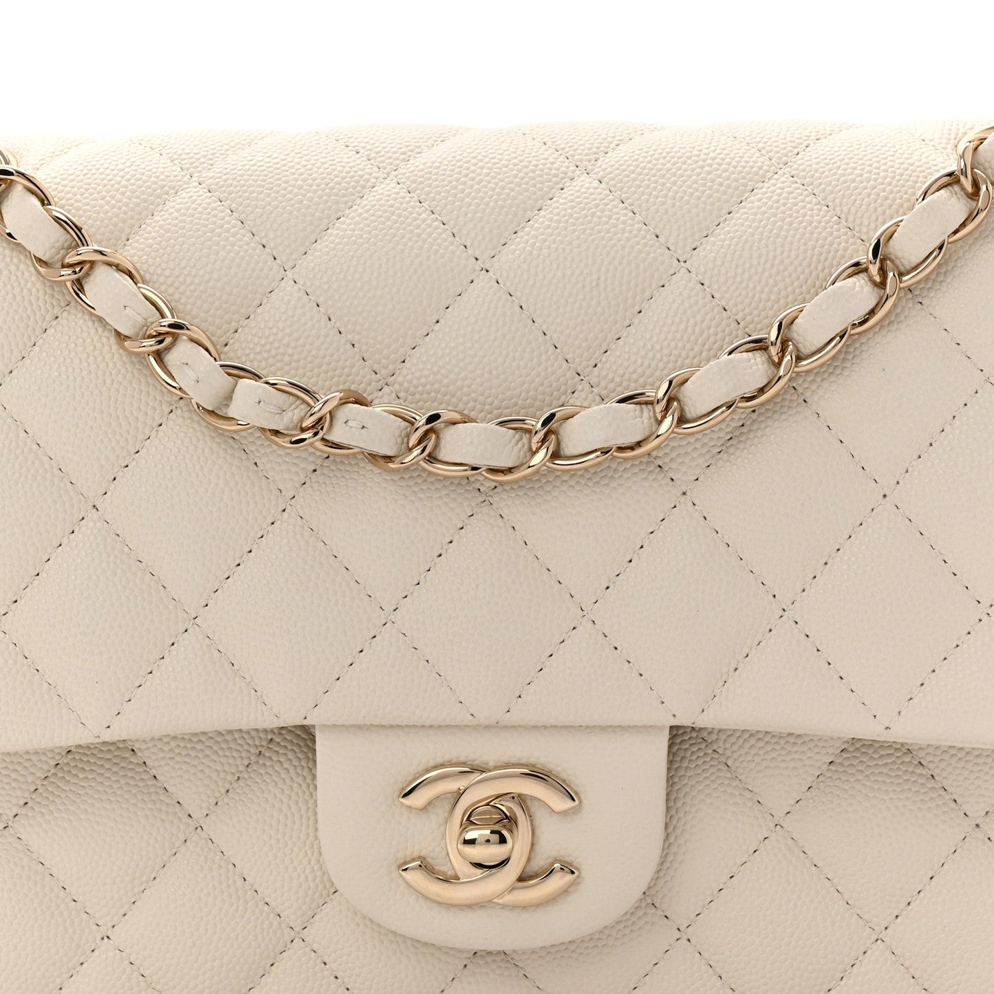 Caviar Quilted Medium Double Flap White