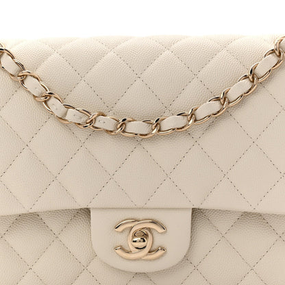 Caviar Quilted Medium Double Flap White