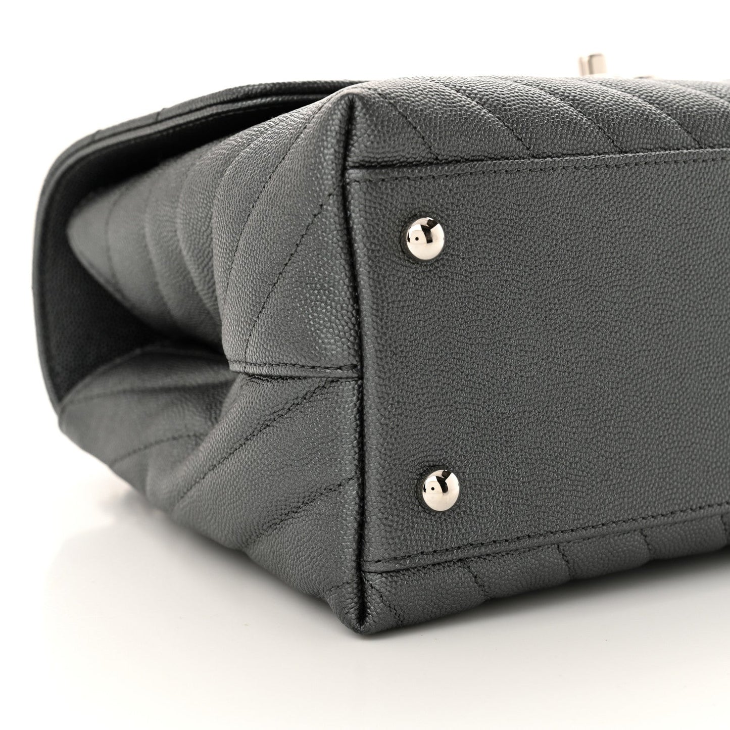 Metallic Caviar Chevron Quilted Small Coco Handle Flap Dark Silver