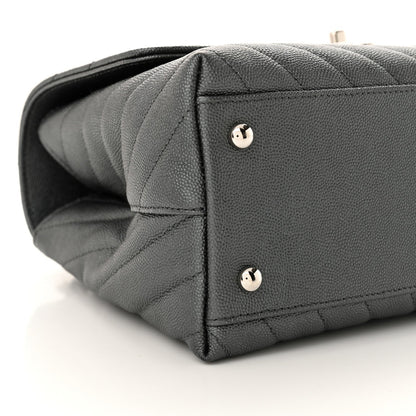 Metallic Caviar Chevron Quilted Small Coco Handle Flap Dark Silver