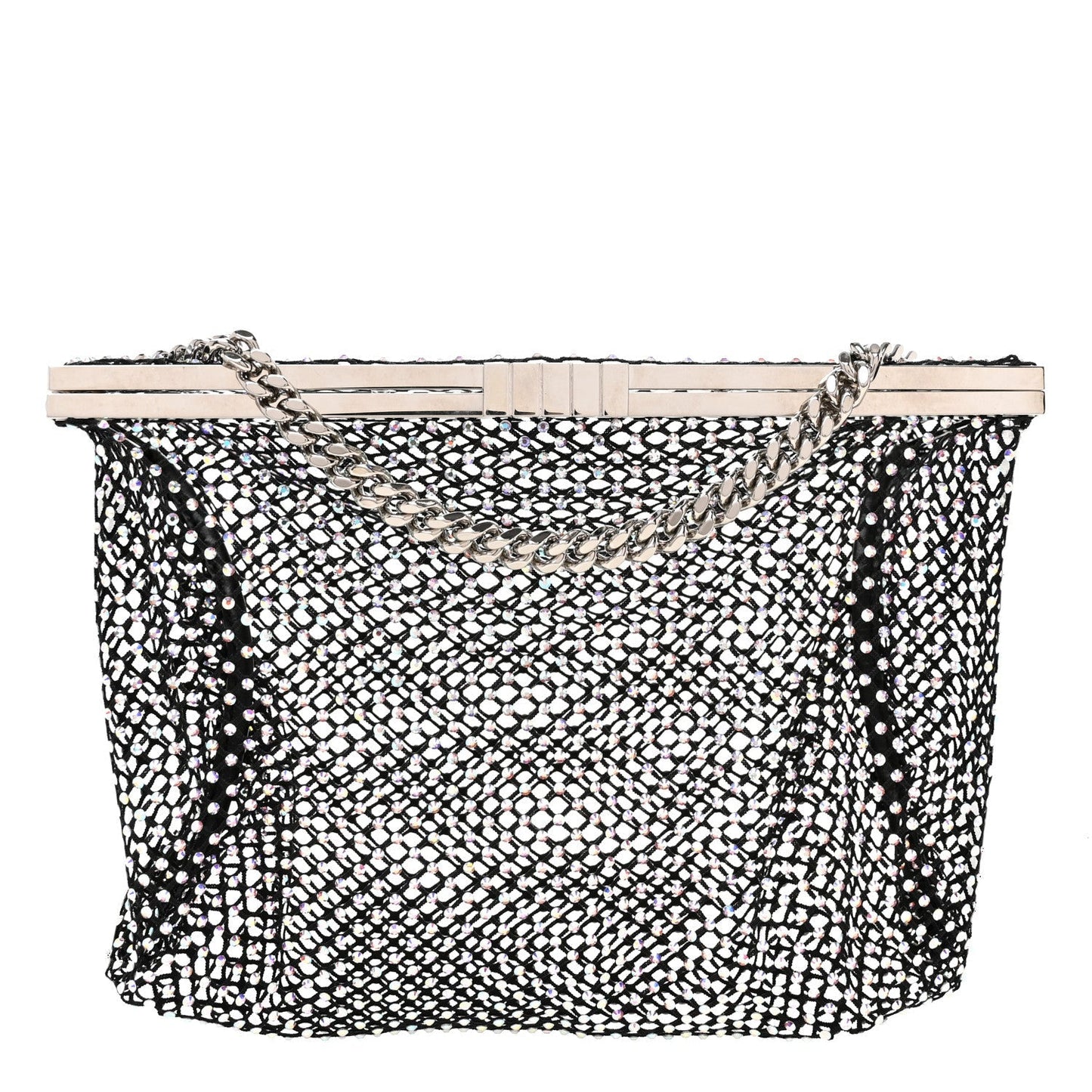 Mesh Crystal Medium Fanny Shoulder Bag Black