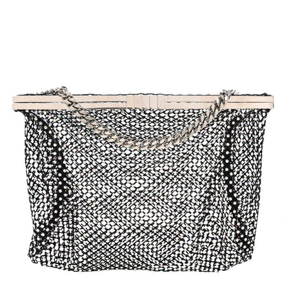 Mesh Crystal Medium Fanny Shoulder Bag Black