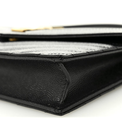 Grain De Poudre Matelasse Chevron Monogram Envelope Chain Wallet Black