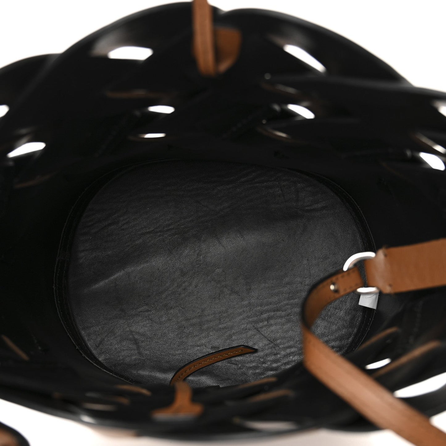 Vitello Intreccio Tress Bucket Bag Cognac Black