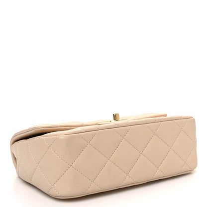 Lambskin Quilted Metal Enamel Chain Top Handle Square Flap Beige