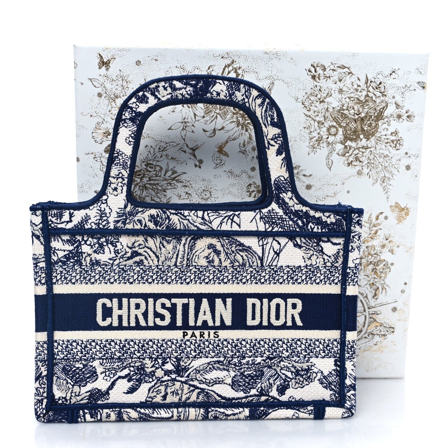 Canvas Embroidered Mini Toile De Jouy Book Tote  Blue