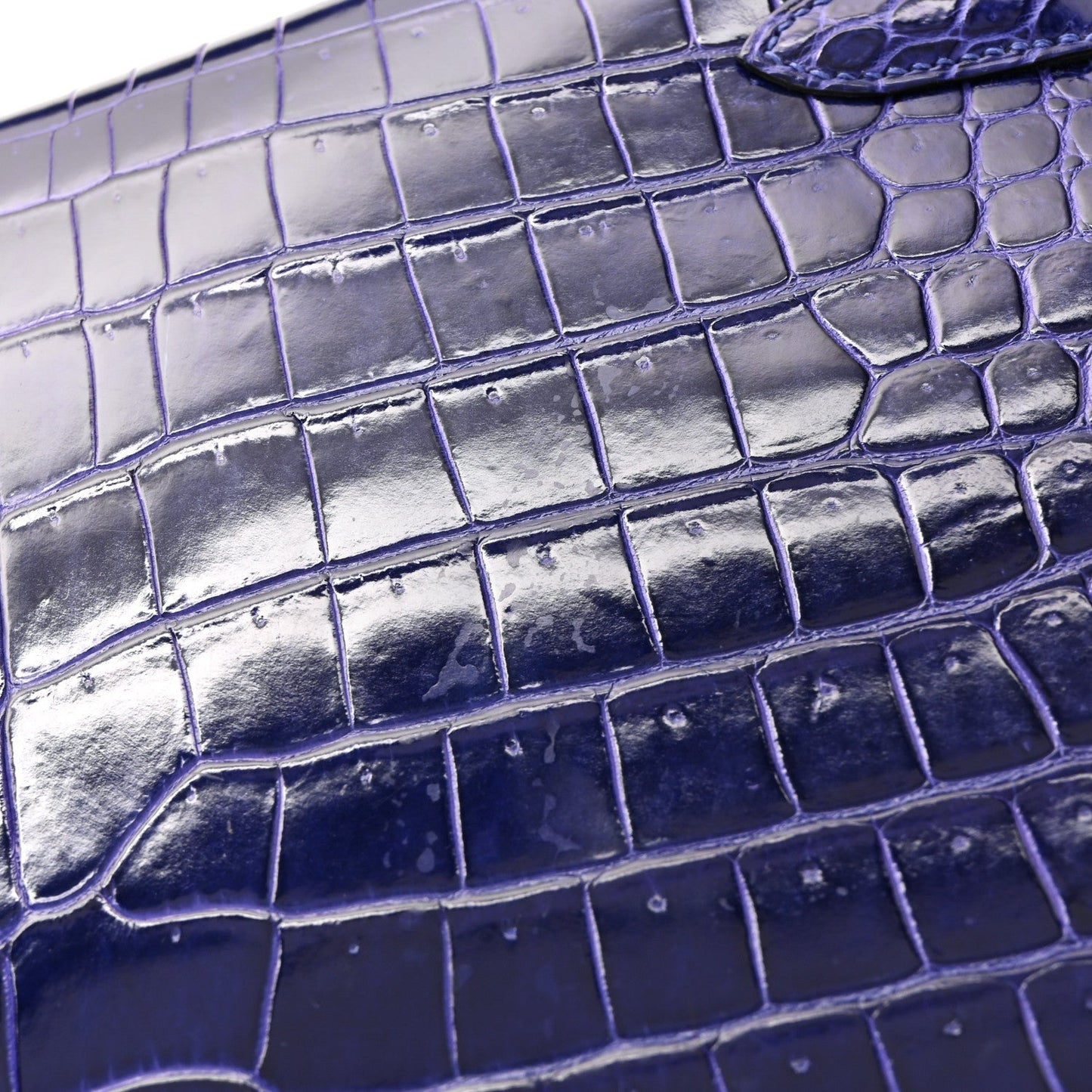 Shiny Porosus Crocodile Kelly Sellier 32 Bleu Electrique