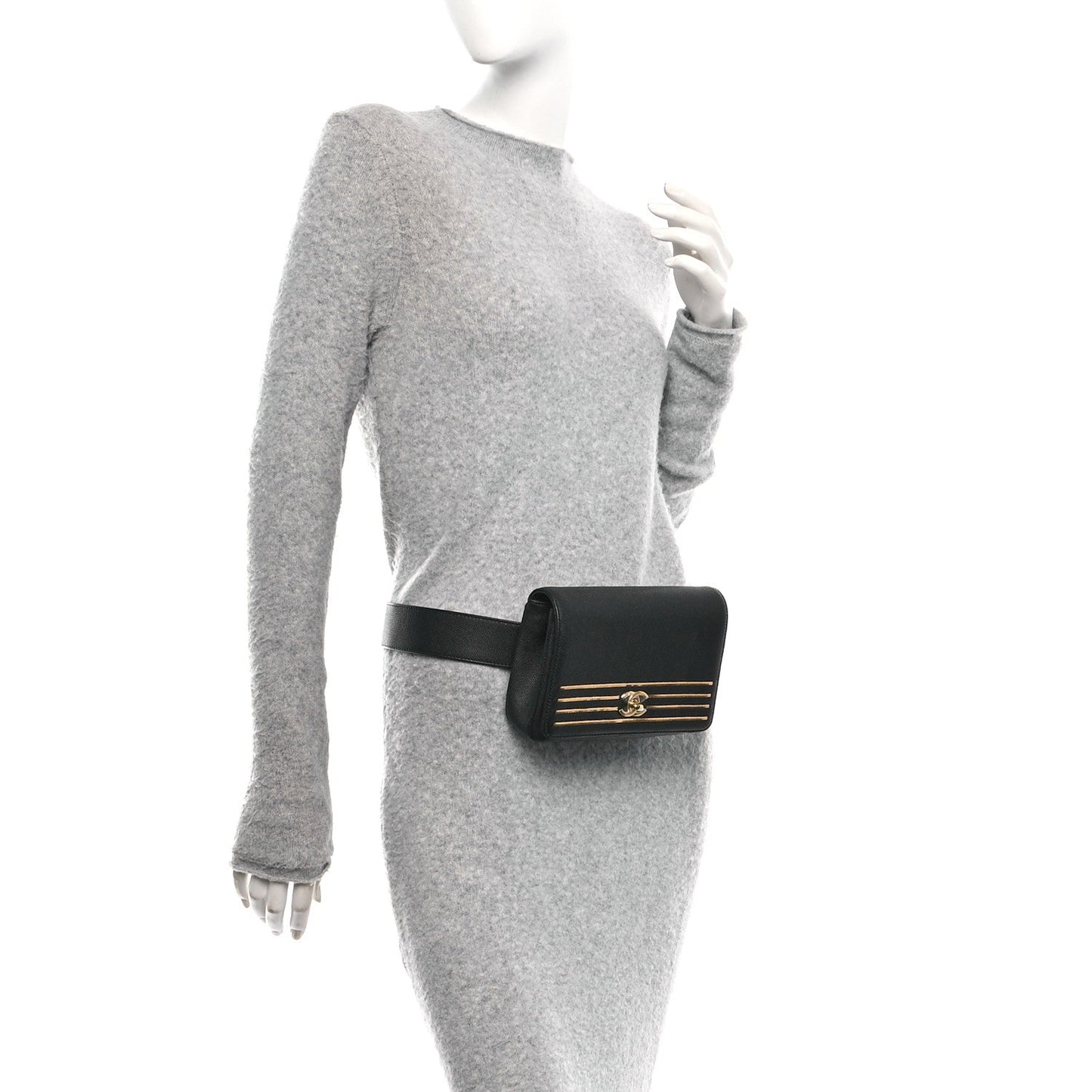 Grained Calfskin Embroidered Captain Gold Belt Bag Black