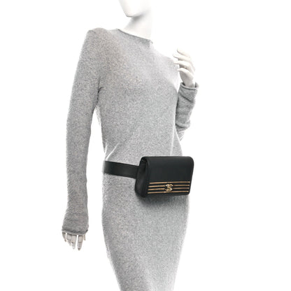 Grained Calfskin Embroidered Captain Gold Belt Bag Black
