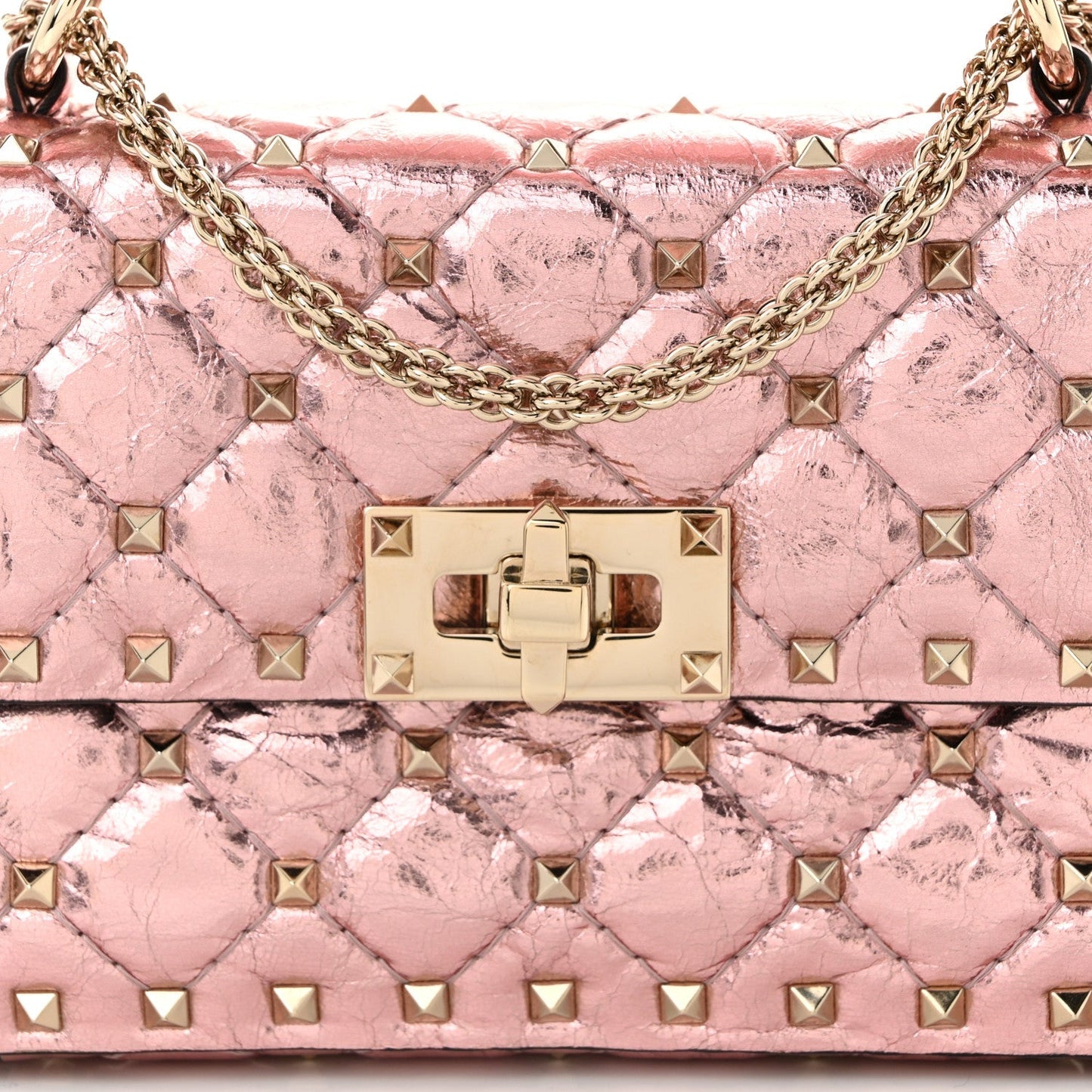 Metallic Wrinkled Lambskin Small Rockstud Spike Shoulder Bag Lipstick