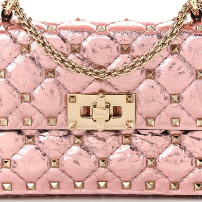 Metallic Wrinkled Lambskin Small Rockstud Spike Shoulder Bag Lipstick