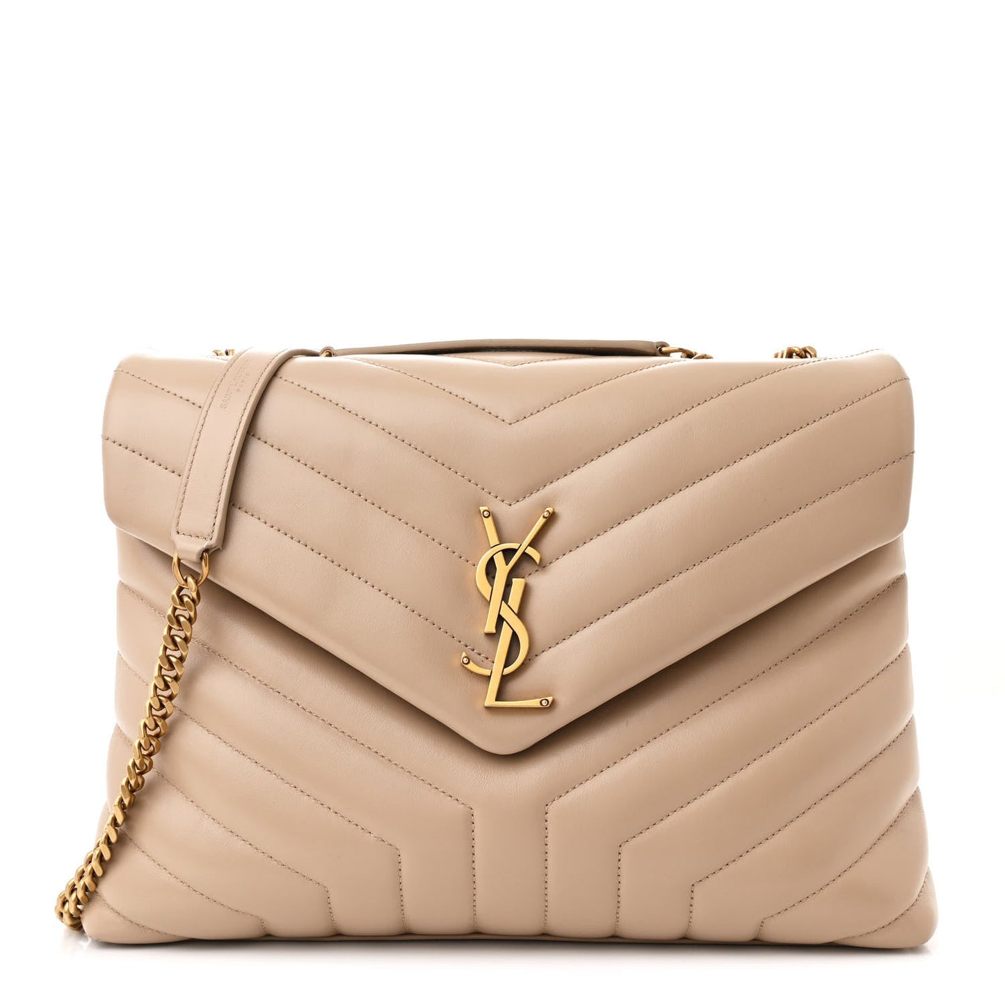 Calfskin Y Quilted Monogram Medium Loulou Chain Satchel Dark Beige