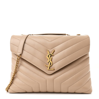 Calfskin Y Quilted Monogram Medium Loulou Chain Satchel Dark Beige