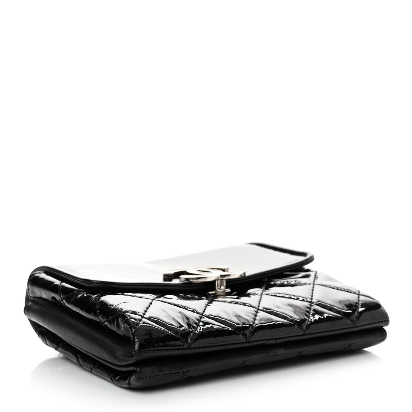 Patent Quilted Hamptons Flap Bag Black